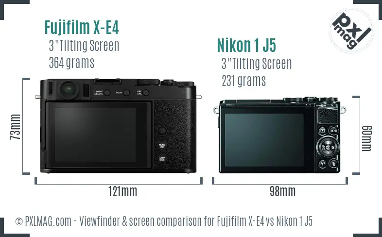 Fujifilm X-E4 vs Nikon 1 J5 Screen and Viewfinder comparison