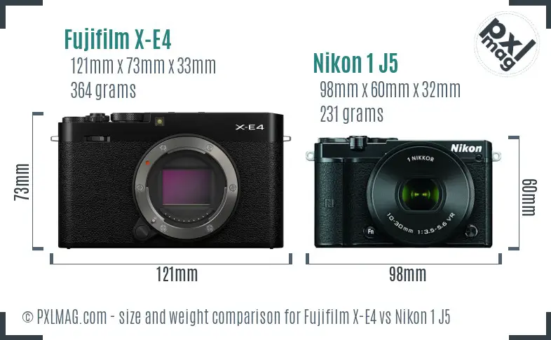 Fujifilm X-E4 vs Nikon 1 J5 size comparison
