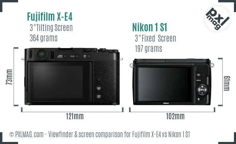 Fujifilm X-E4 vs Nikon 1 S1 Screen and Viewfinder comparison