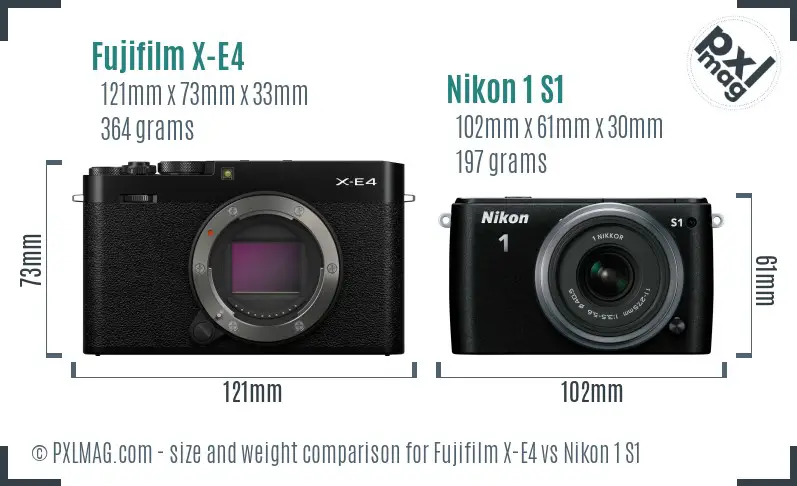 Fujifilm X-E4 vs Nikon 1 S1 size comparison