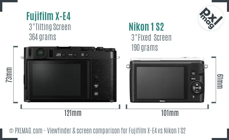 Fujifilm X-E4 vs Nikon 1 S2 Screen and Viewfinder comparison