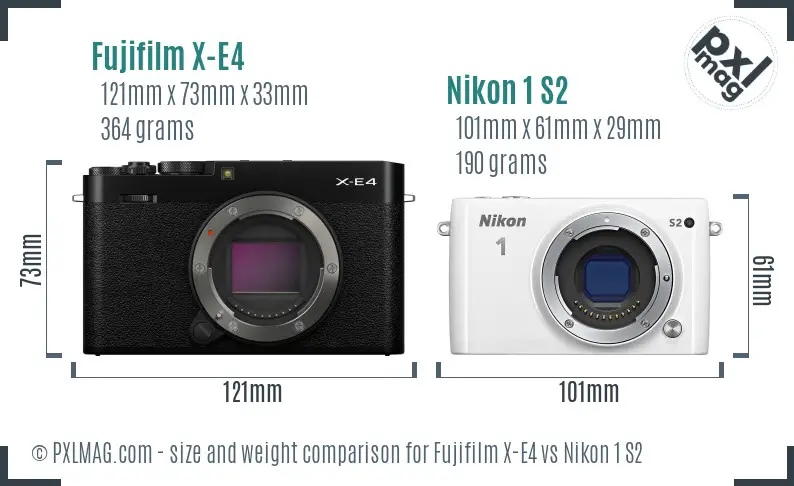 Fujifilm X-E4 vs Nikon 1 S2 size comparison