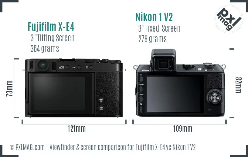 Fujifilm X-E4 vs Nikon 1 V2 Screen and Viewfinder comparison