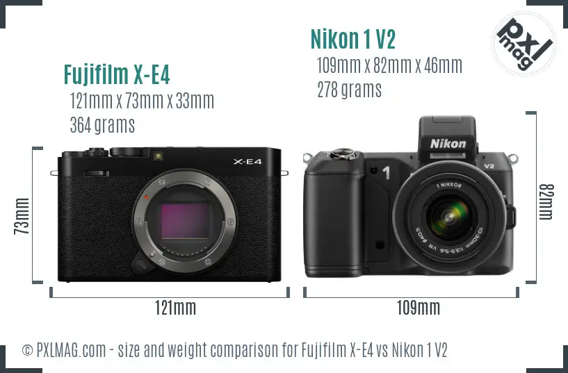 Fujifilm X-E4 vs Nikon 1 V2 size comparison
