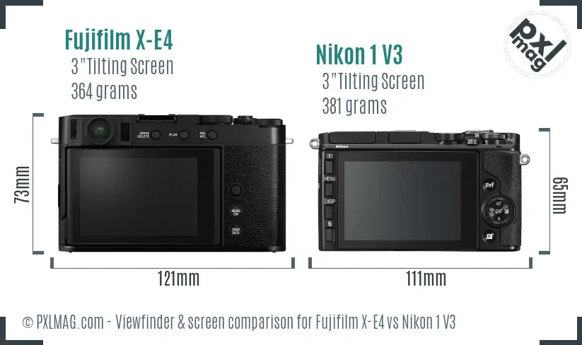 Fujifilm X-E4 vs Nikon 1 V3 Screen and Viewfinder comparison