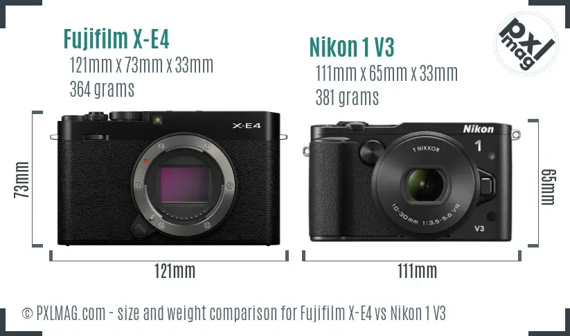 Fujifilm X-E4 vs Nikon 1 V3 size comparison