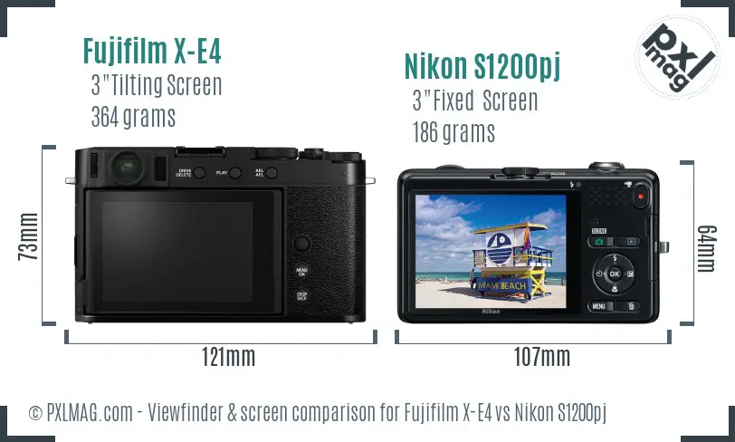 Fujifilm X-E4 vs Nikon S1200pj Screen and Viewfinder comparison