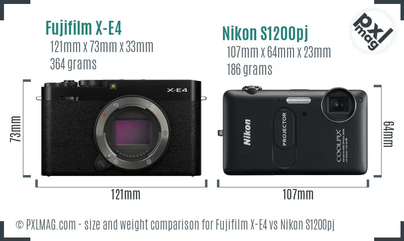 Fujifilm X-E4 vs Nikon S1200pj size comparison