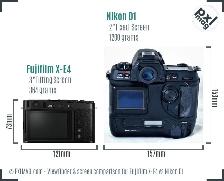 Fujifilm X-E4 vs Nikon D1 Screen and Viewfinder comparison