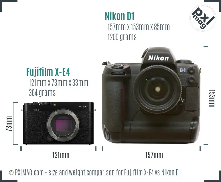 Fujifilm X-E4 vs Nikon D1 size comparison