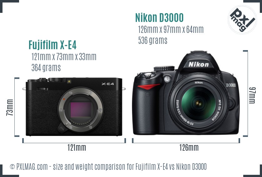 Fujifilm X-E4 vs Nikon D3000 size comparison Fujifilm X-E4 vs Nikon D3000 size comparison