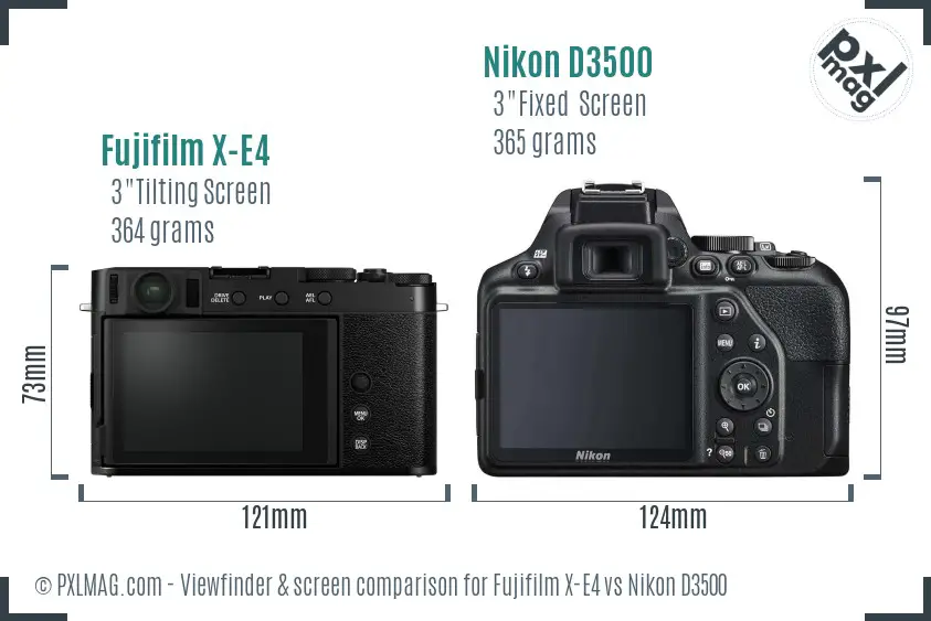 Fujifilm X-E4 vs Nikon D3500 Screen and Viewfinder comparison