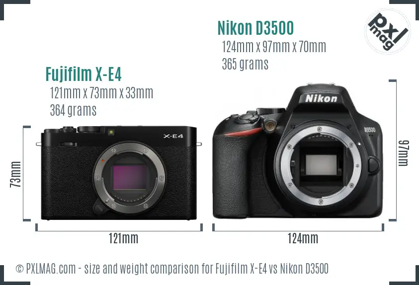 Fujifilm X-E4 vs Nikon D3500 size comparison