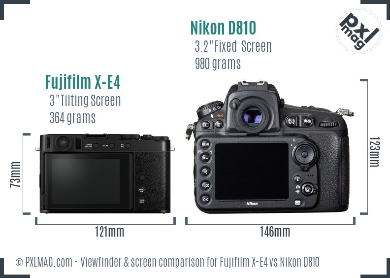 Fujifilm X-E4 vs Nikon D810 Screen and Viewfinder comparison