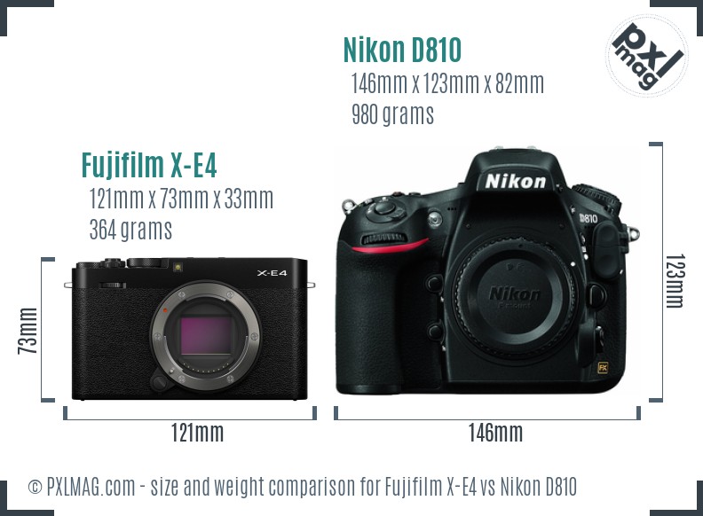 Fujifilm X-E4 vs Nikon D810 size comparison