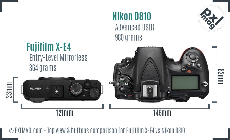 Fujifilm X-E4 vs Nikon D810 top view buttons comparison