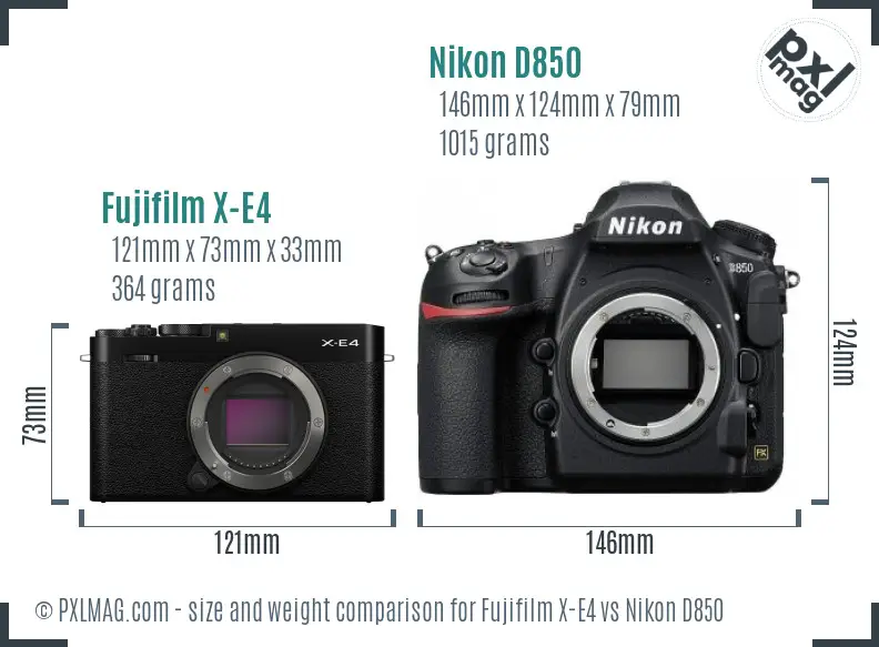 Fujifilm X-E4 vs Nikon D850 size comparison Fujifilm X-E4 vs Nikon D850 size comparison
