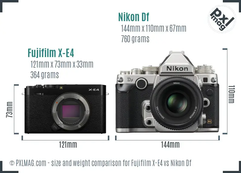 Fujifilm X-E4 vs Nikon Df size comparison