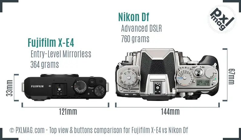 Fujifilm X-E4 vs Nikon Df top view buttons comparison