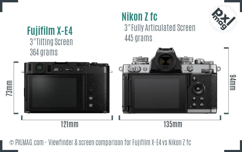 Fujifilm X-E4 vs Nikon Z fc Screen and Viewfinder comparison