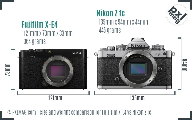 Fujifilm X-E4 vs Nikon Z fc size comparison