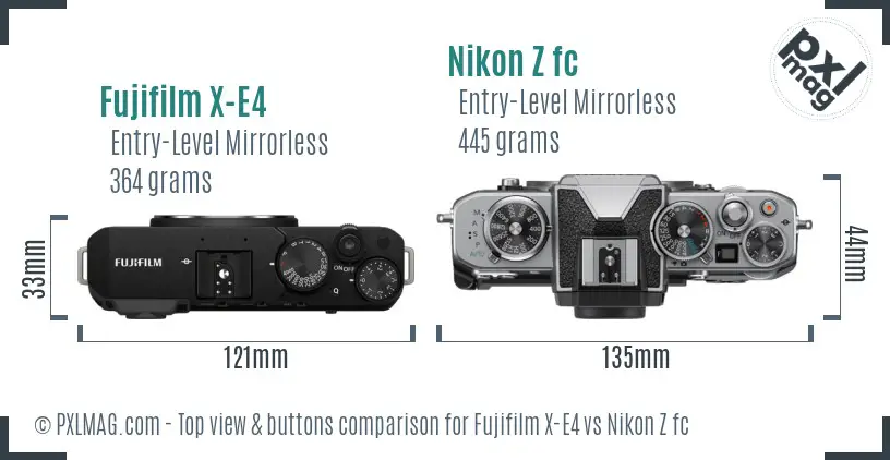 Fujifilm X-E4 vs Nikon Z fc top view buttons comparison