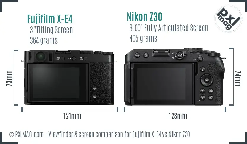 Fujifilm X-E4 vs Nikon Z30 Screen and Viewfinder comparison