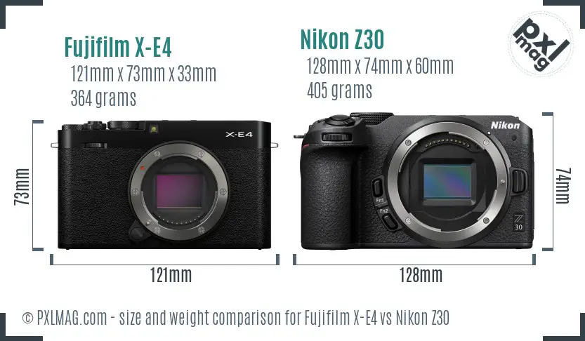 Fujifilm X-E4 vs Nikon Z30 size comparison
