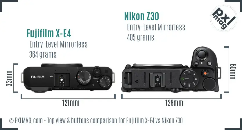 Fujifilm X-E4 vs Nikon Z30 top view buttons comparison