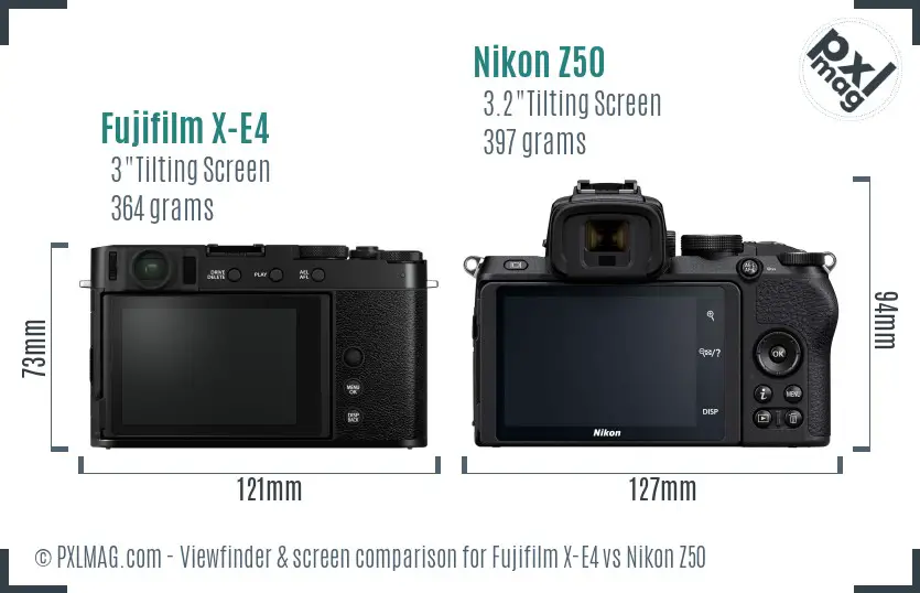 Fujifilm X-E4 vs Nikon Z50 Screen and Viewfinder comparison