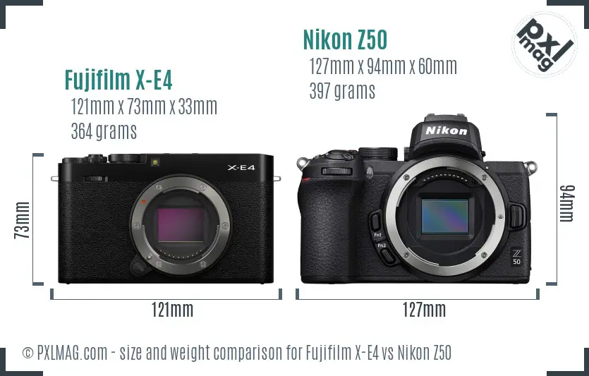 Fujifilm X-E4 vs Nikon Z50 size comparison