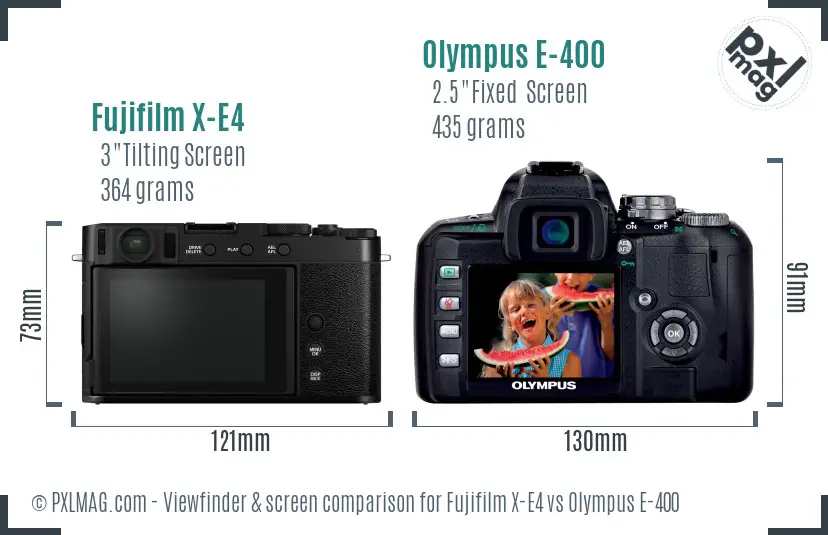 Fujifilm X-E4 vs Olympus E-400 Screen and Viewfinder comparison