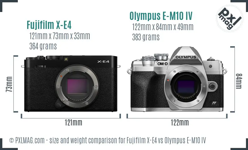 Fujifilm X-E4 vs Olympus E-M10 IV size comparison