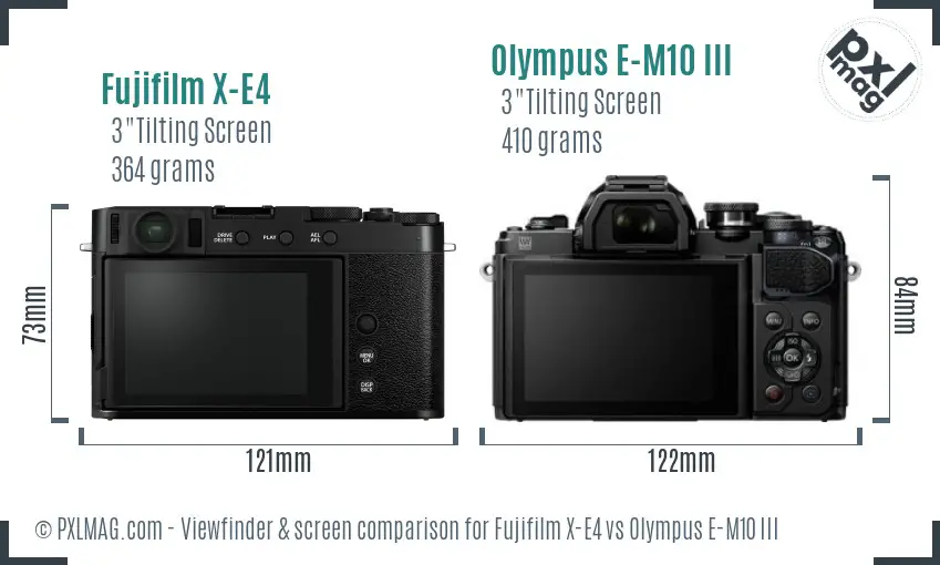 Fujifilm X-E4 vs Olympus E-M10 III Screen and Viewfinder comparison
