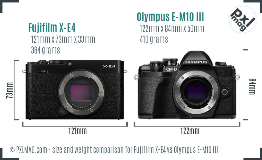 Fujifilm X-E4 vs Olympus E-M10 III size comparison