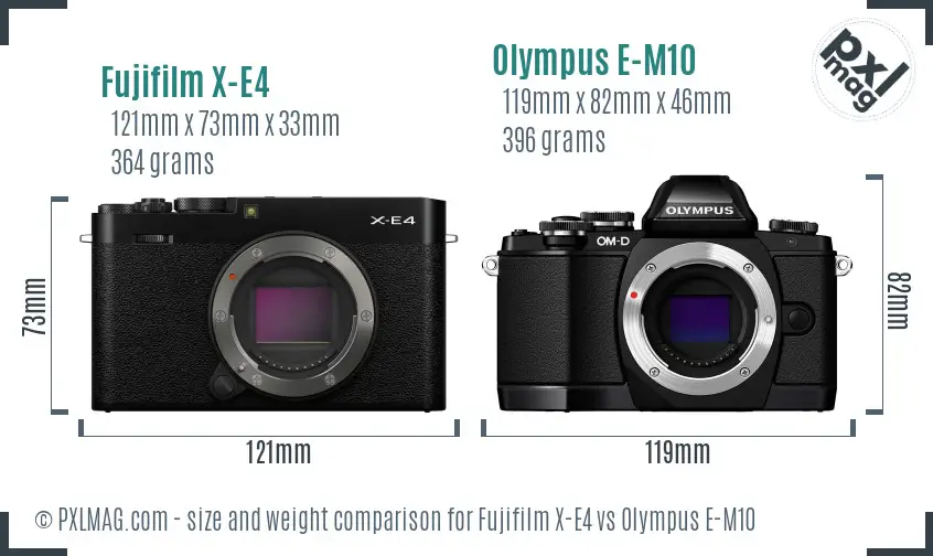 Fujifilm X-E4 vs Olympus E-M10 size comparison