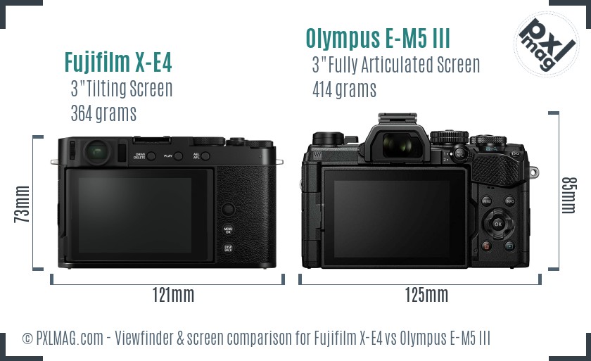 Fujifilm X-E4 vs Olympus E-M5 III Screen and Viewfinder comparison