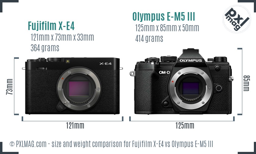Fujifilm X-E4 vs Olympus E-M5 III size comparison