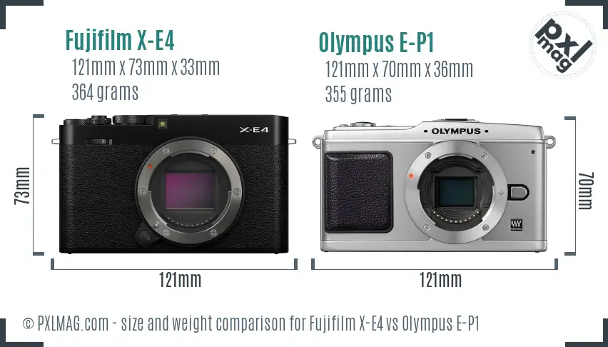 Fujifilm X-E4 vs Olympus E-P1 size comparison