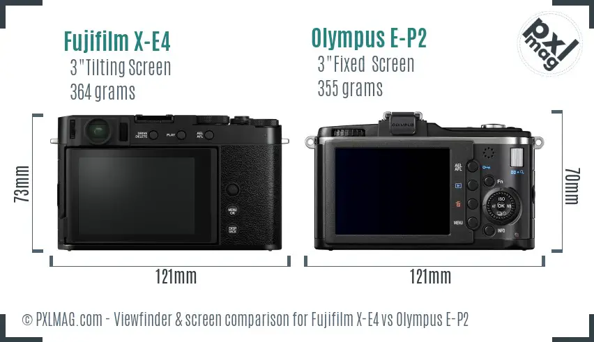 Fujifilm X-E4 vs Olympus E-P2 Screen and Viewfinder comparison
