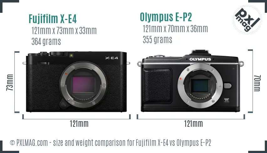 Fujifilm X-E4 vs Olympus E-P2 size comparison