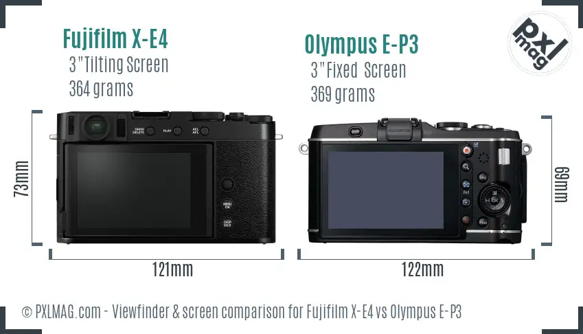 Fujifilm X-E4 vs Olympus E-P3 Screen and Viewfinder comparison