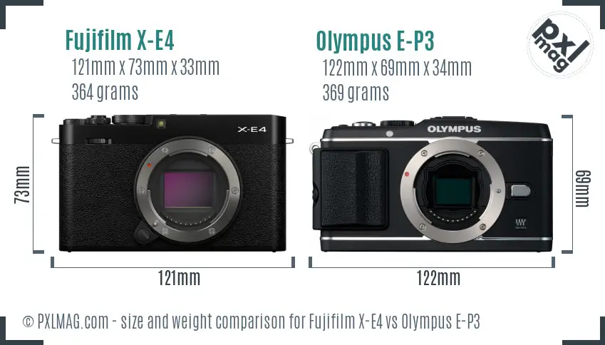 Fujifilm X-E4 vs Olympus E-P3 size comparison
