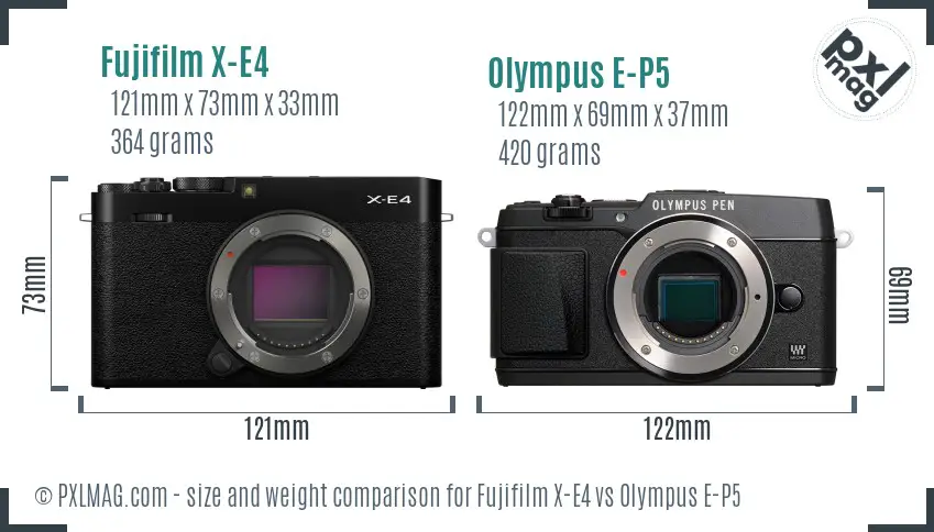 Fujifilm X-E4 vs Olympus E-P5 size comparison
