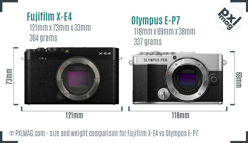 Fujifilm X-E4 vs Olympus E-P7 size comparison