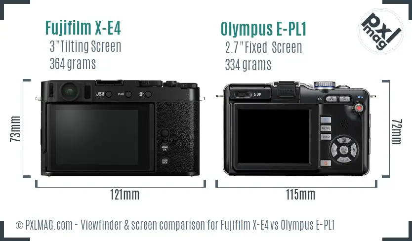 Fujifilm X-E4 vs Olympus E-PL1 Screen and Viewfinder comparison