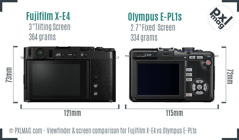 Fujifilm X-E4 vs Olympus E-PL1s Screen and Viewfinder comparison
