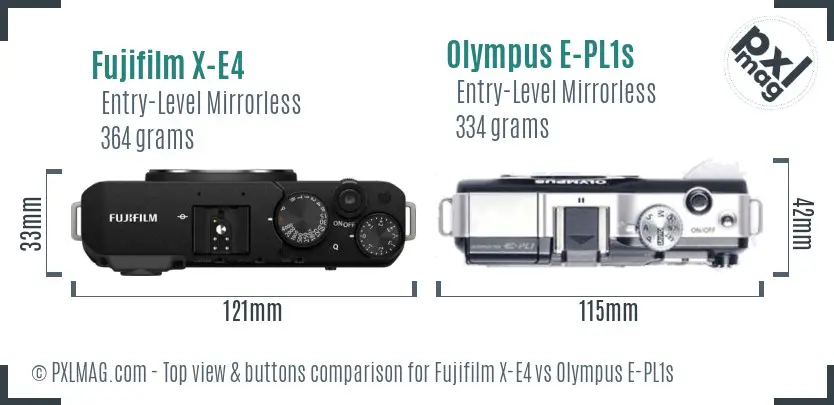 Fujifilm X-E4 vs Olympus E-PL1s top view buttons comparison