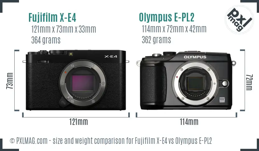 Fujifilm X-E4 vs Olympus E-PL2 size comparison