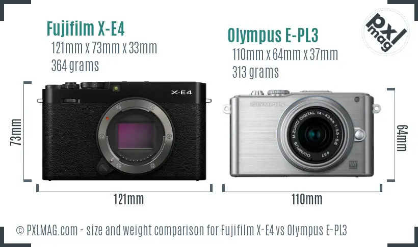 Fujifilm X-E4 vs Olympus E-PL3 size comparison
